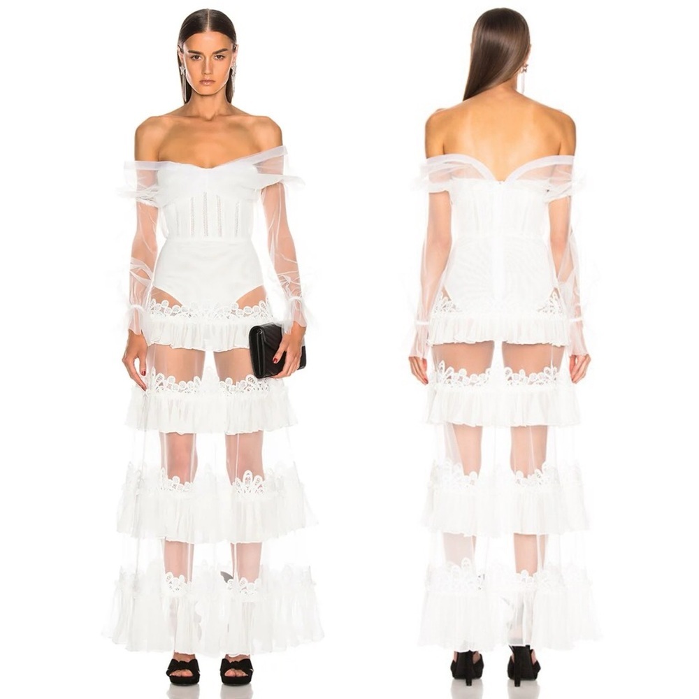 NWT JONATHAN SIMKHAI Threaded Lace Tulle Ruffle dress Size 8
